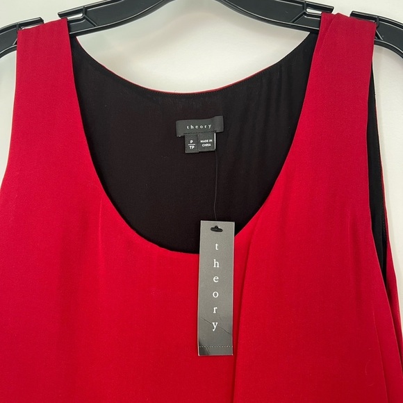 THEORY Women's Red & Black Sleeveless Flowy Thora Blouse Size P NEW - Picture 2 of 7